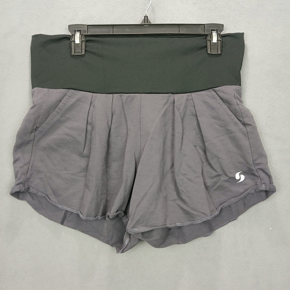 Soffe Curvy Dance Shortie Shorts Women XL Gray Black Pleated Performance Workout